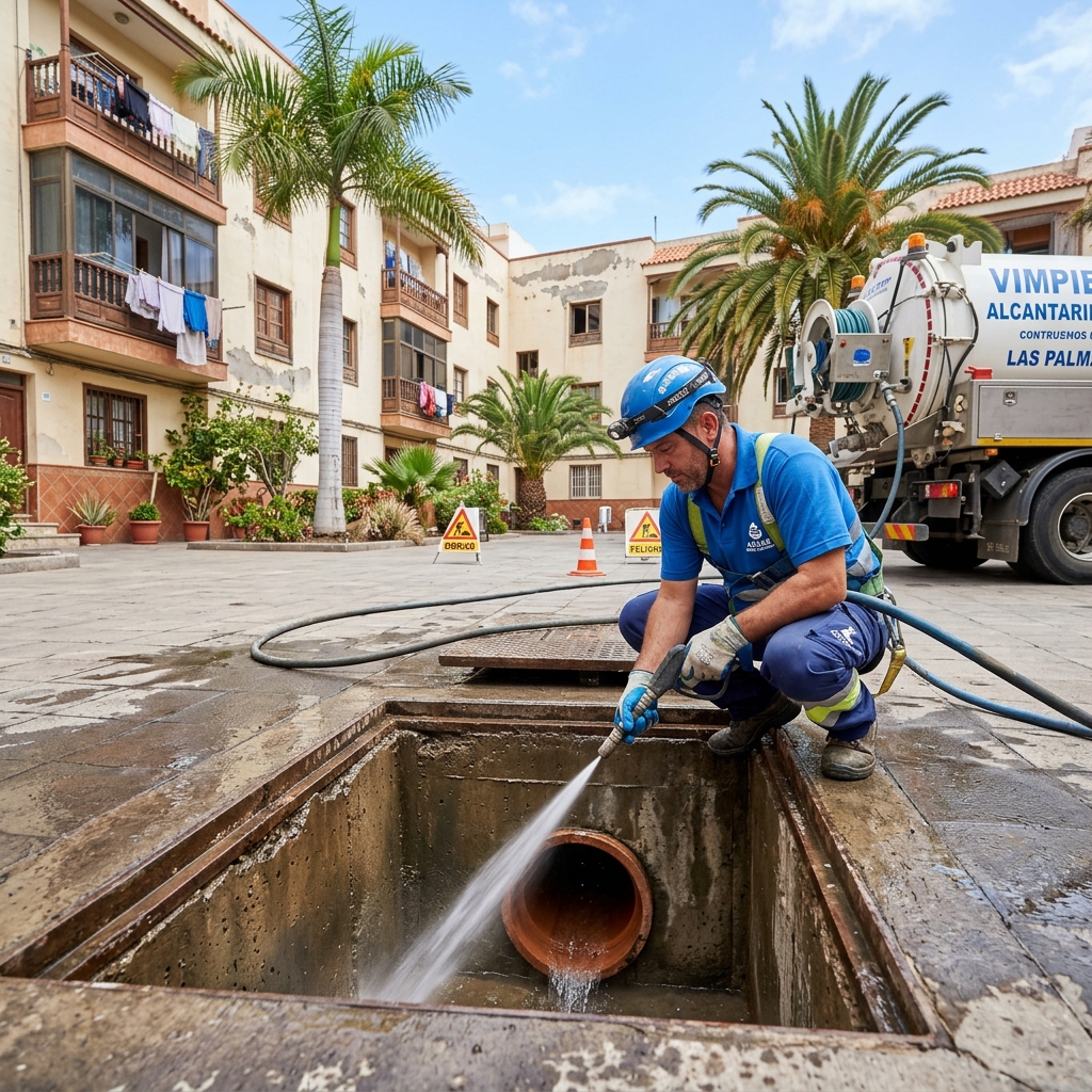 Desatasco de arqueta en comunidad de vecinos de Las Palmas capital — hidrojet de alta presión