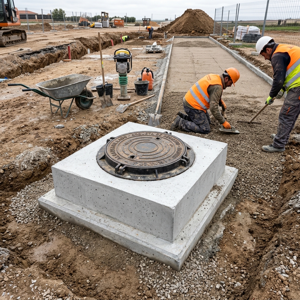 Construcción de nueva arqueta de registro y colector de saneamiento en Las Palmas Norte — obra de pocería